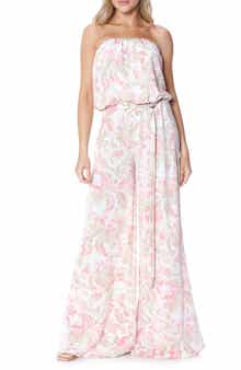 O.L. Filigree Strapless Print Wide Leg Jumpsuit