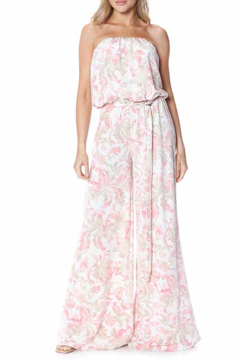 O.L. Filigree Strapless Print Wide Leg Jumpsuit
