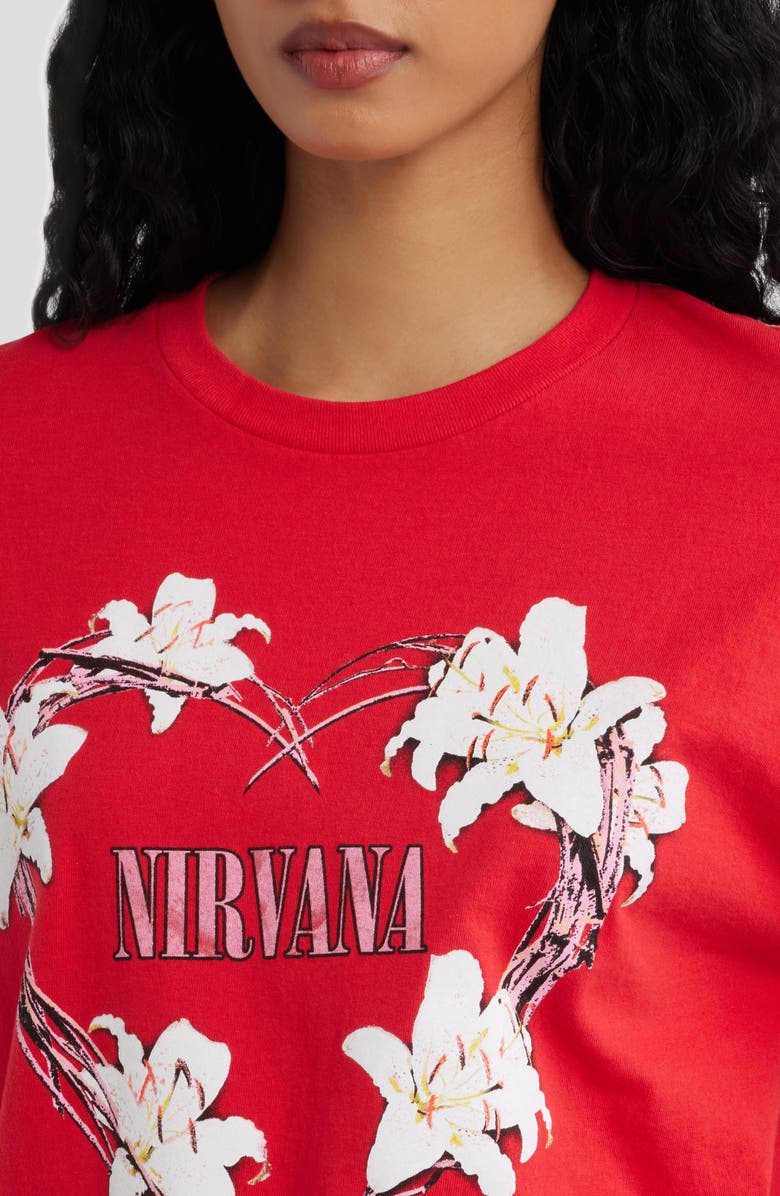 Merch Traffic Nirvana Heart Shaped Cotton Graphic T-Shirt, Alternate, color, Red