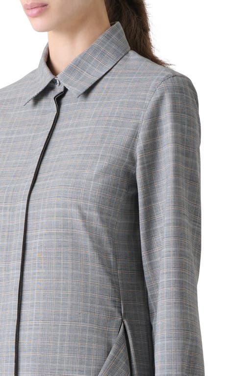 Akris Prince Of Wales Plaid Cool Wool Peplum Button-up Shirt In Gray