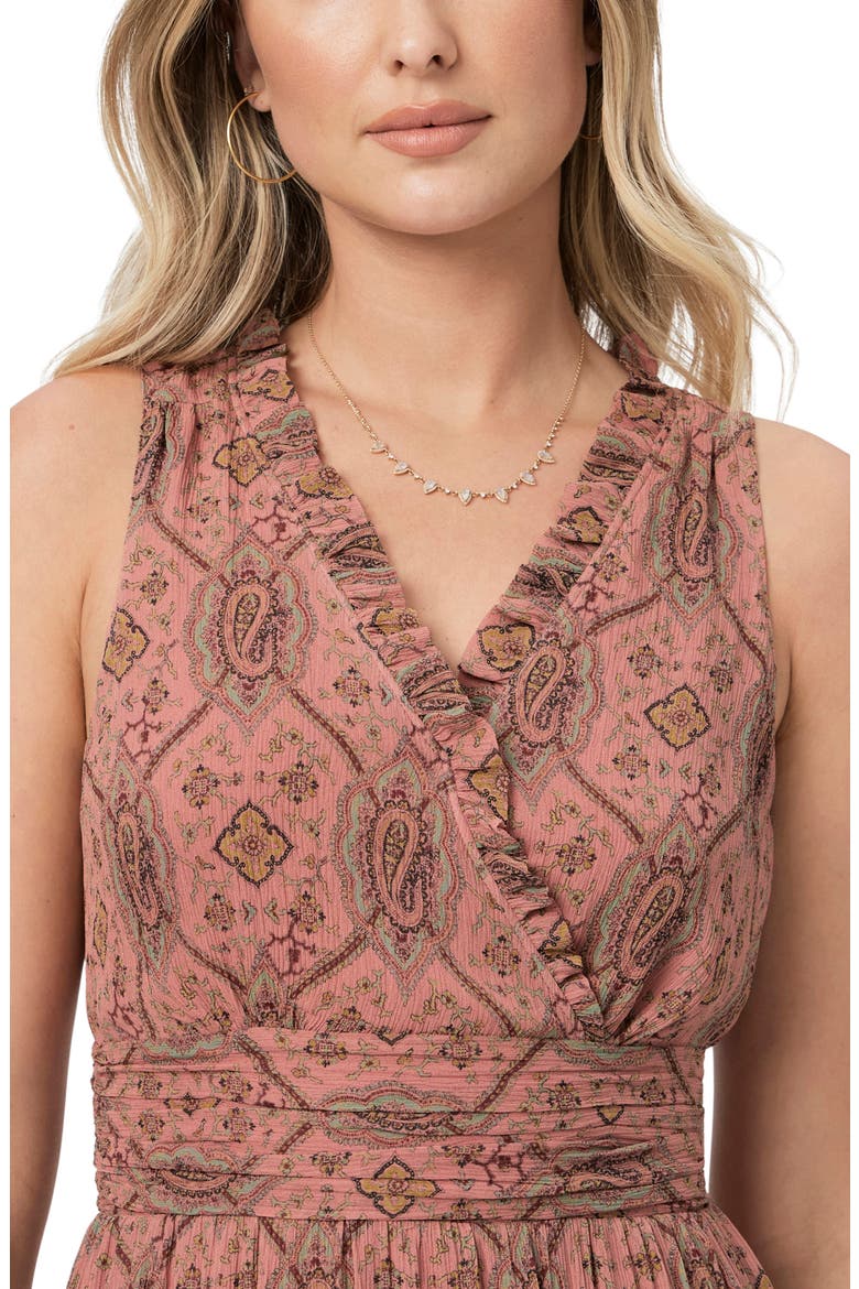 Rosarito Print Ruffle Sleeveless Silk Midi Dress, Alternate, color, PINK TERRACOTTA MULTI