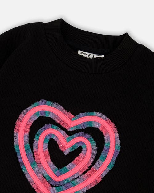 Deux Par Deux Fleece Jacquard Tunic With Heart Applique In Black