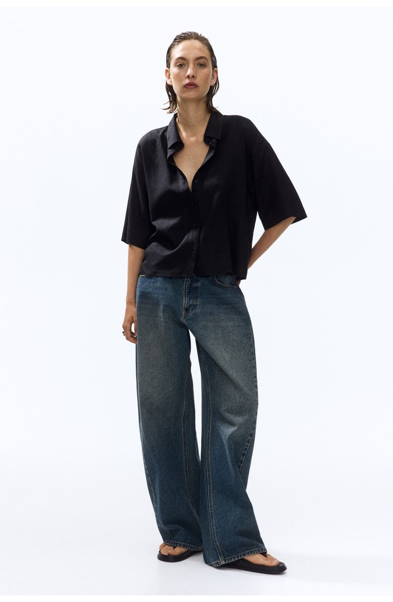H&M Oversized Linen-blend Shirt, Alternate, color, Black