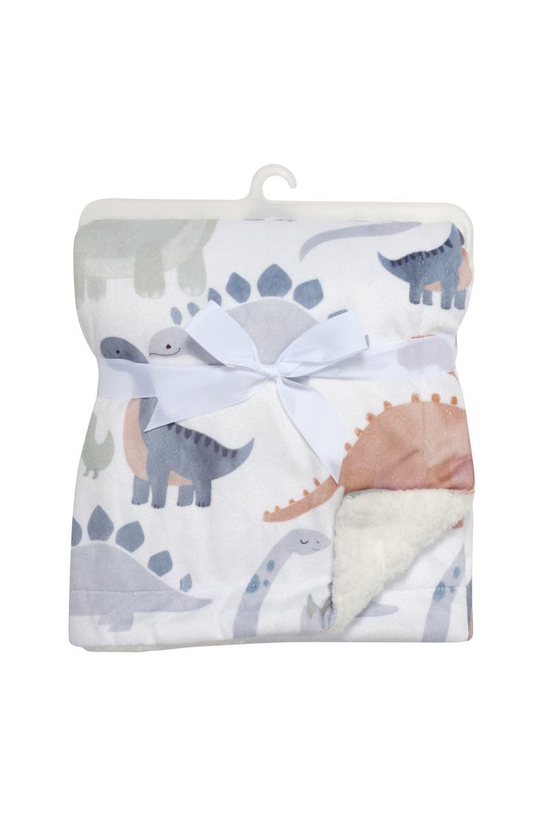 Lambs & Ivy Dino-Might Ultra-Soft Fleece Watercolor Dinosaur Baby Blanket, Alternate, color, White