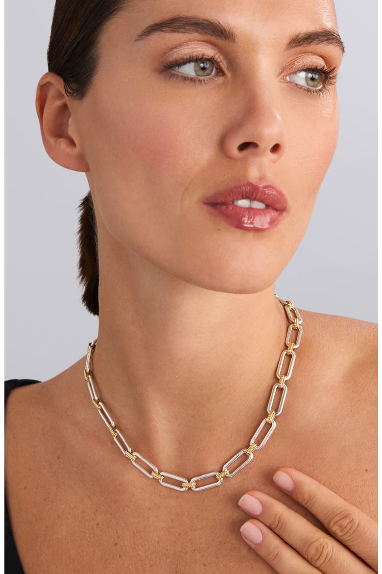 Signature Caviar Link Necklace, Alternate, color, SILVER GOLD