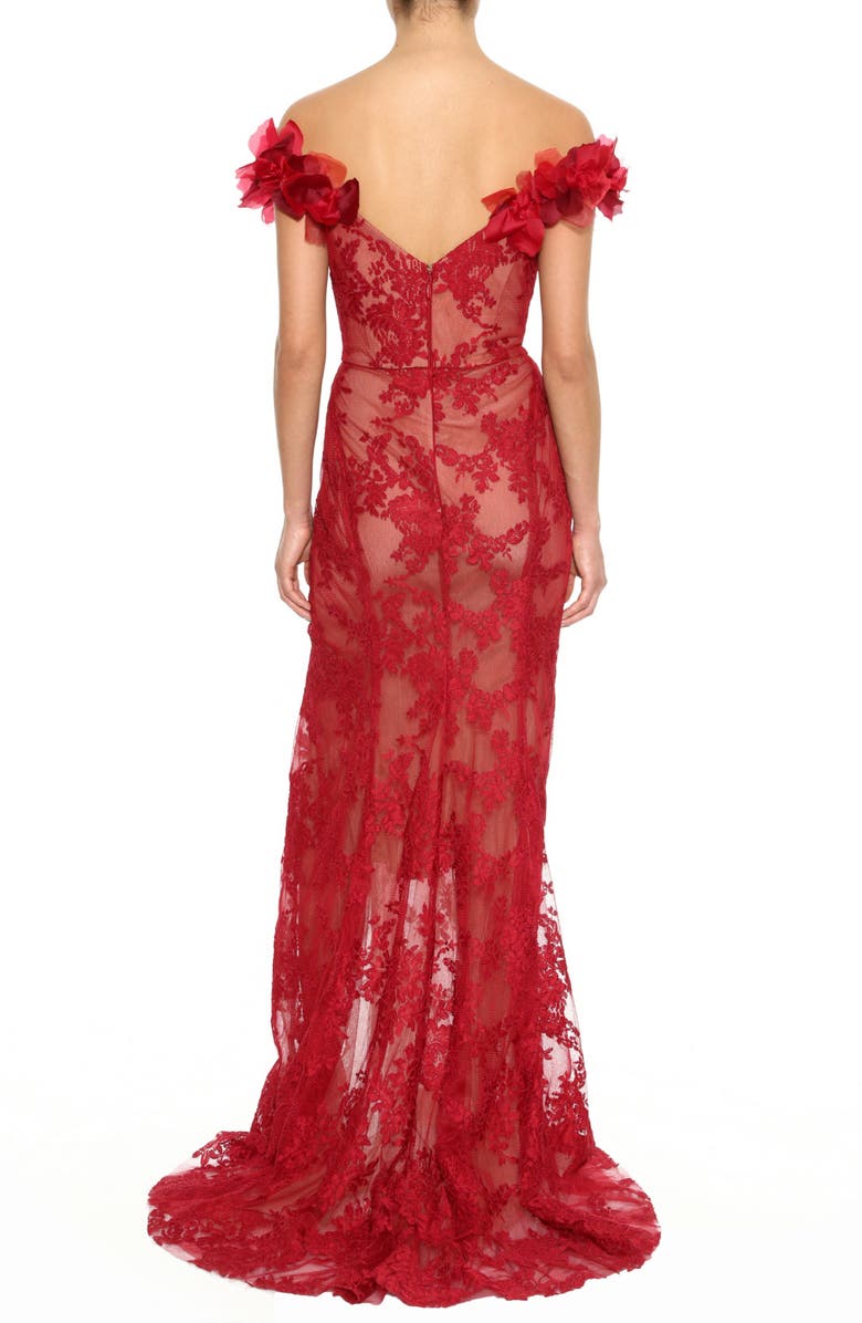 Marchesa Floral Off The Shoulder Lace Gown, Alternate, color,