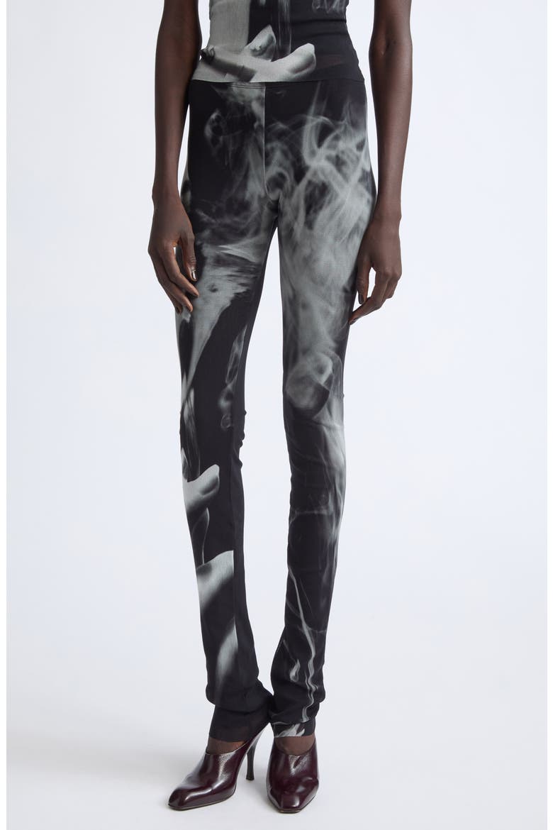 Printed Mesh Flare Pants, Main, color, BLACK/ GREY/ WHITE