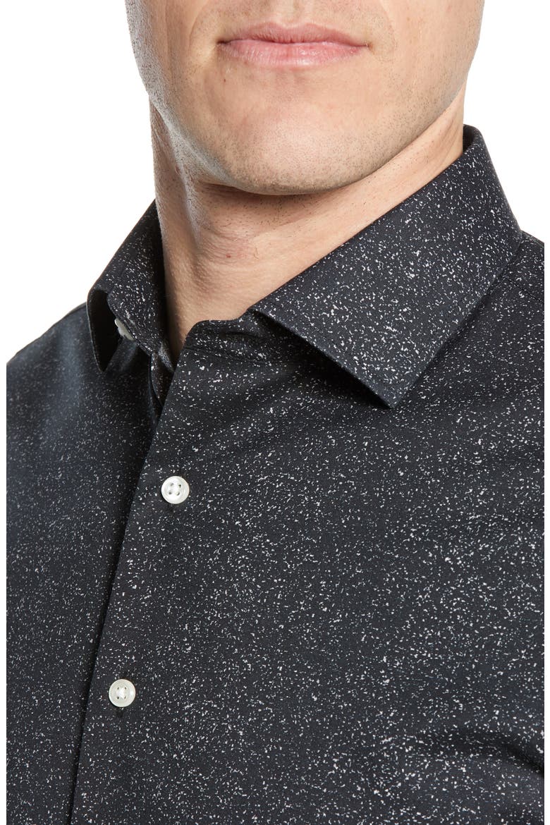 Trim Fit Non-Iron Dress Shirt, Alternate, color, BLACK GREY GLITCH STATIC