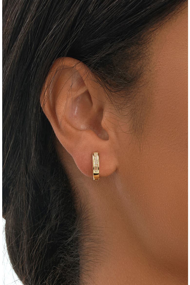 14K Yellow Gold Plated Sterling Silver Baguette CZ Huggie Hoop Earrings, Alternate, color, GOLD