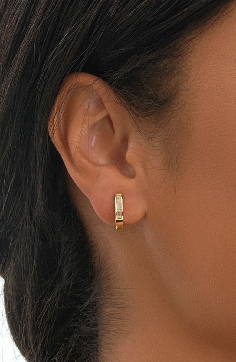 Sterling Forever 14K Yellow Gold Plated Sterling Silver Baguette CZ Huggie Hoop Earrings, Alternate, color, Gold