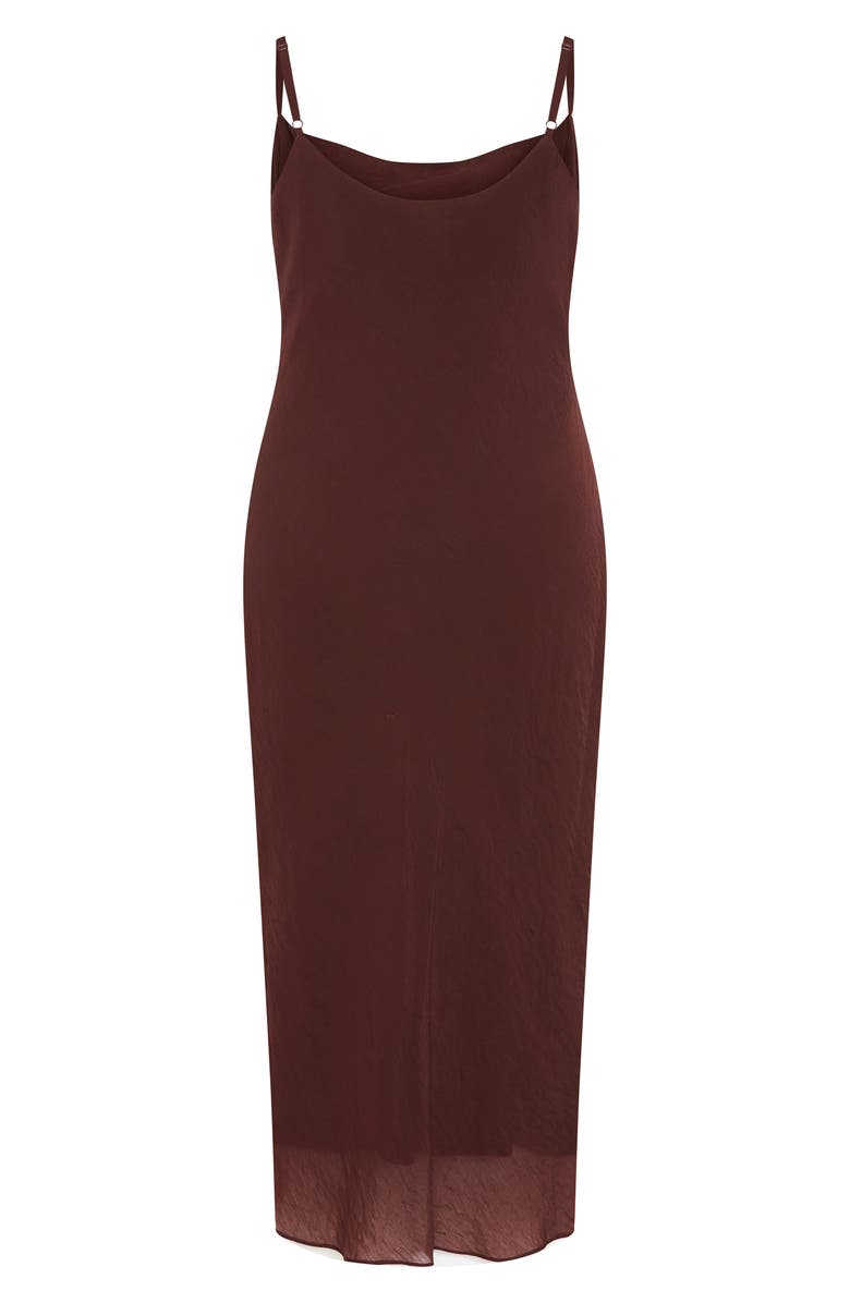 City Chic Kyra Crinkle Sateen Slipdress, Alternate, color, Chocolate