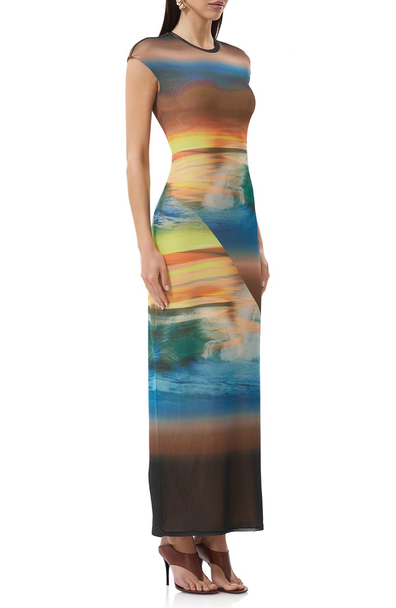 AFRM Cody Print Cap Sleeve Mesh Maxi Dress, Alternate, color, Ocean Ombre