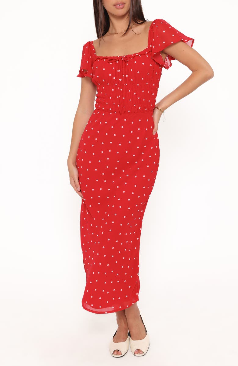 Petal & Pup Sherrie Polka Dot Midi Dress, Main, color, Red Polka Dot