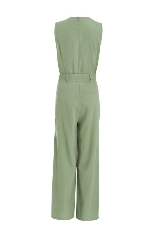 Quiz Linen Culotte Jumpsuit In Green