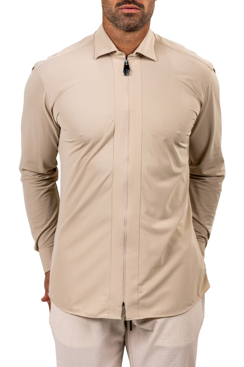 FibZip Marthyr Knit Zip-Up Shirt, Alternate, color, BROWN