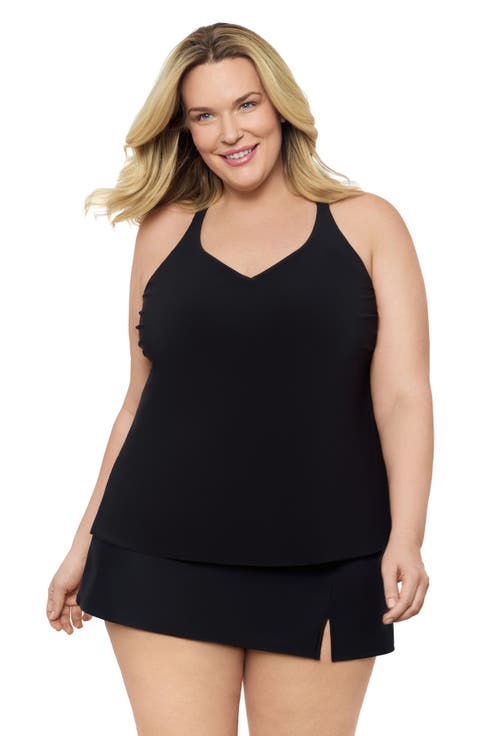 Plus Size Supportive Y-Back Full Coverage Tankini Swimsuit Top