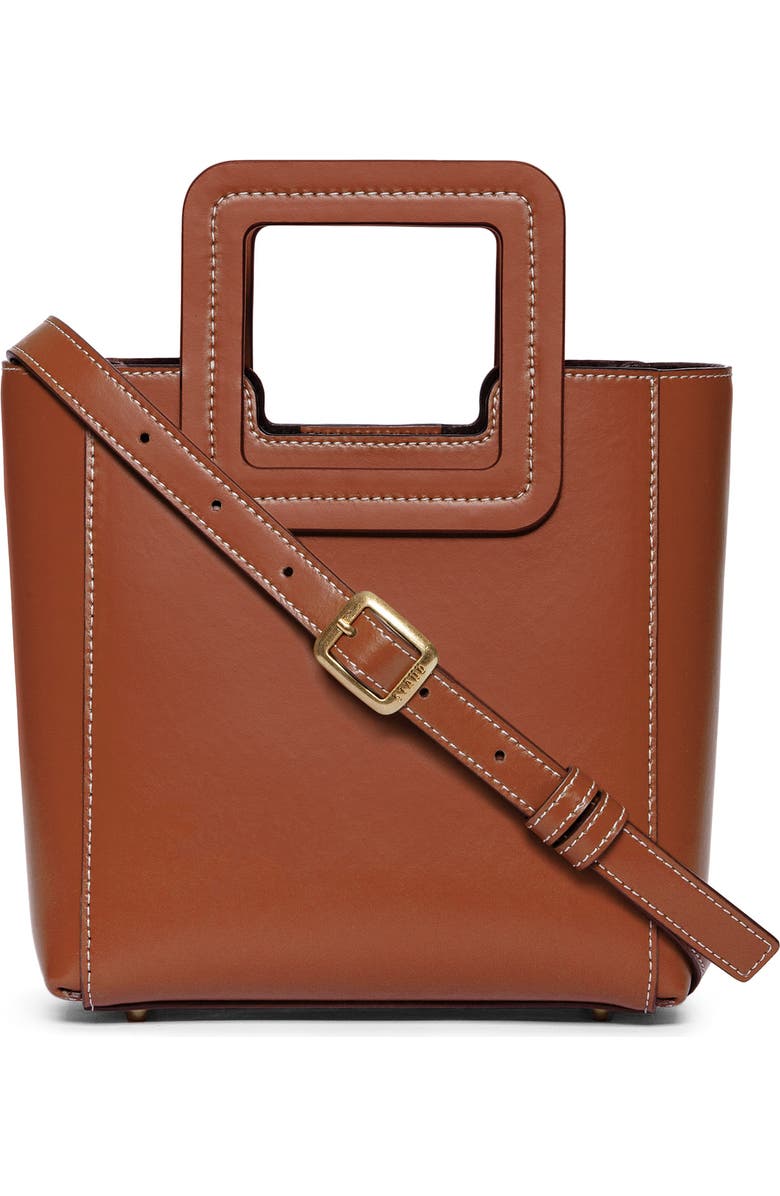 STAUD Mini Shirley Leather Satchel, Main, color, Tan