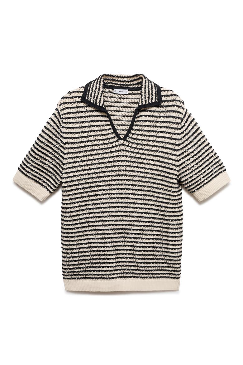 Stripe Open Stitch Cotton Polo, Alternate, color, BLACK