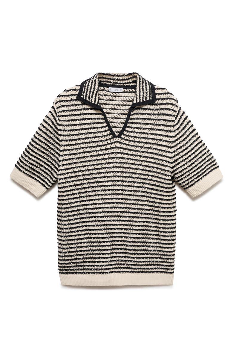 MANGO Stripe Open Stitch Cotton Polo, Alternate, color, Black