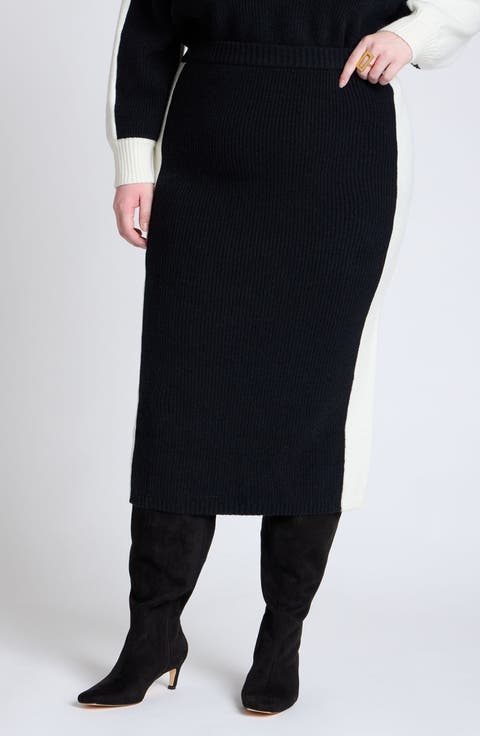 Colorblocked Sweater Midi Skirt