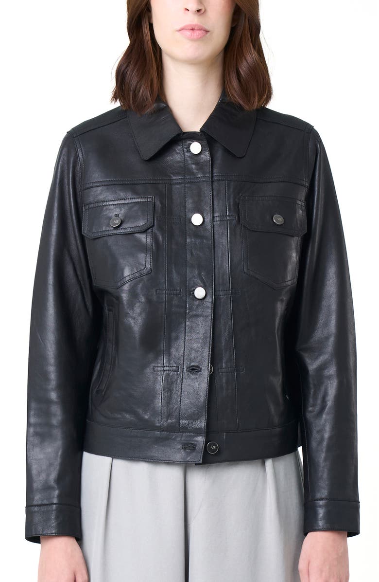 Velez Kalaha Leather Jacket Trucker Silhouette, Main, color, Black