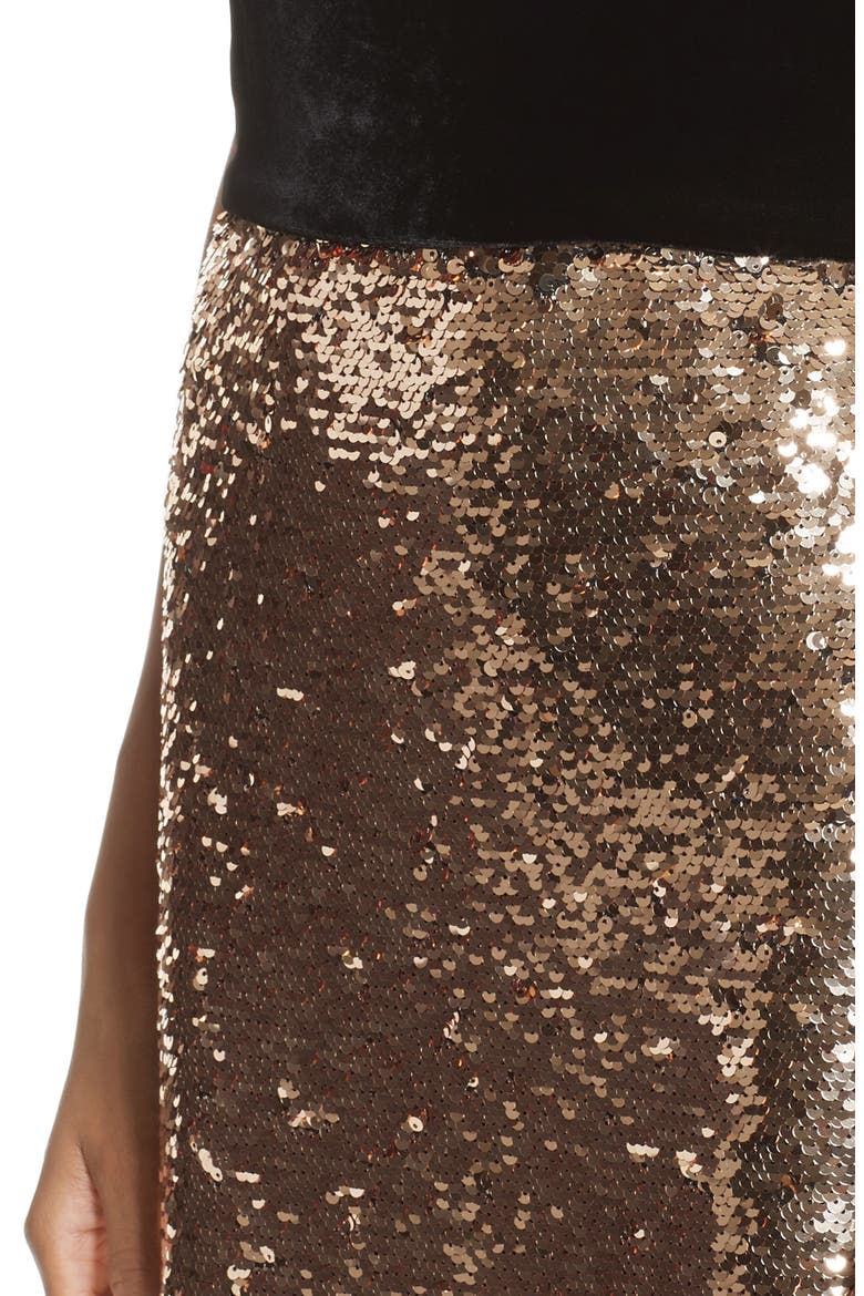 Strapless Velvet & Sequin Gown, Alternate, color, GOLD/ NOIR