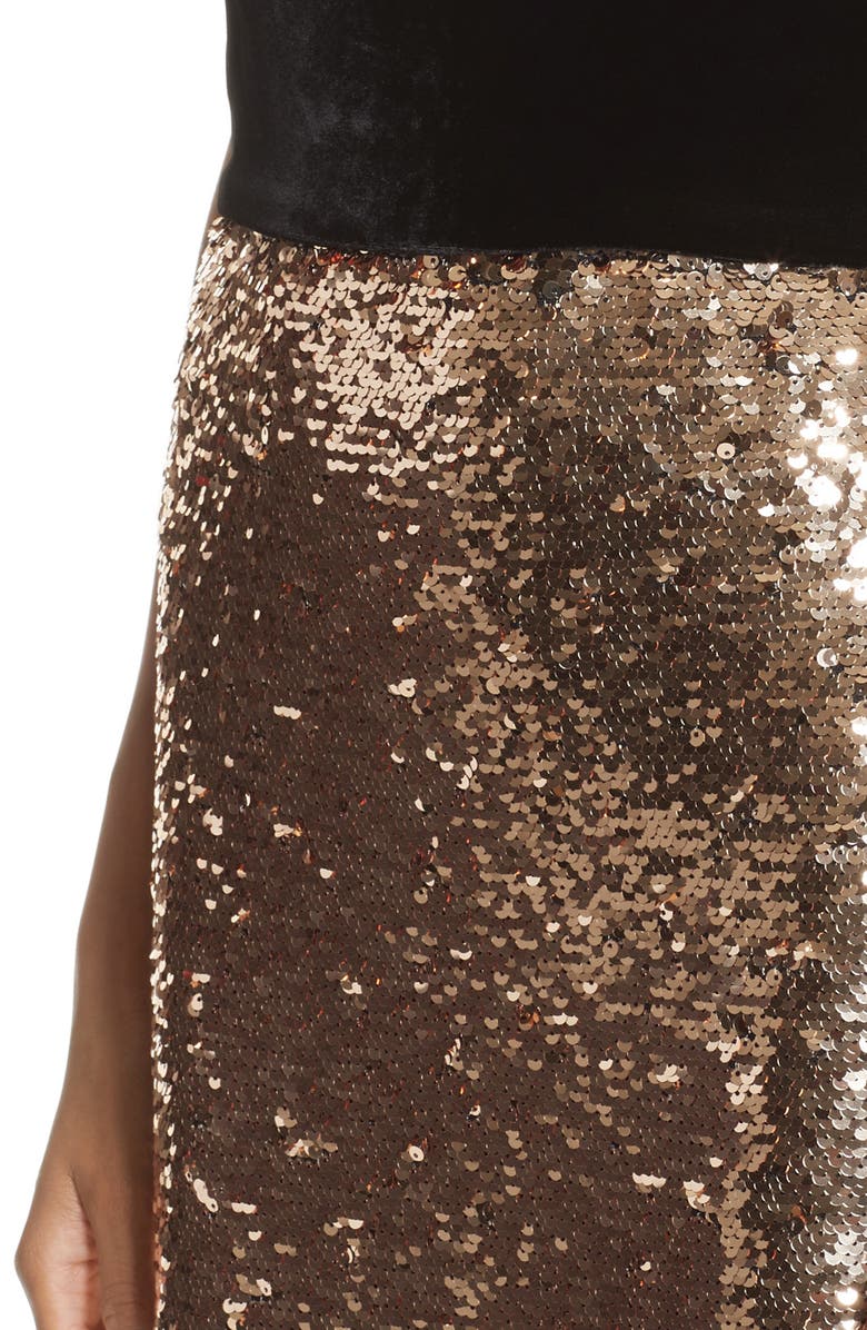 Monique Lhuillier Strapless Velvet & Sequin Gown, Alternate, color, 