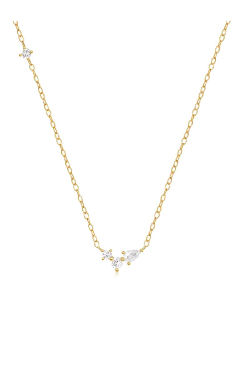 Orlina Delicate Necklace with Three Round and One Pear Cut Cubic Zirconia Stones, Main, color, Gold