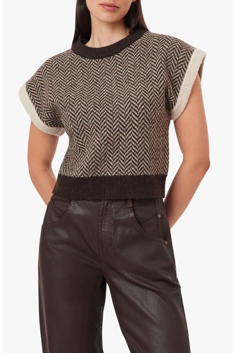 Herringbone Short Sleeve Sweater, Main, color, CHOCOLATE