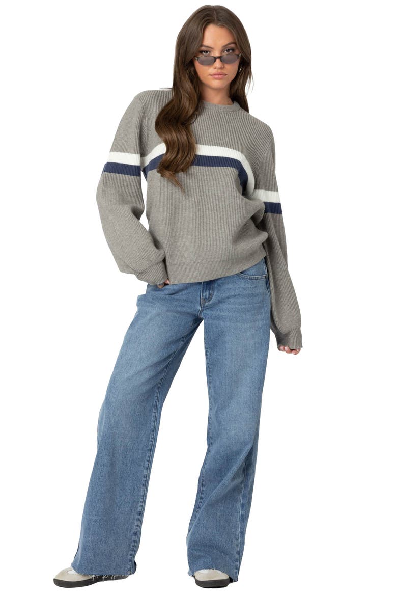 Stripe Oversize Sweater, Alternate, color, GRAY-MELANGE