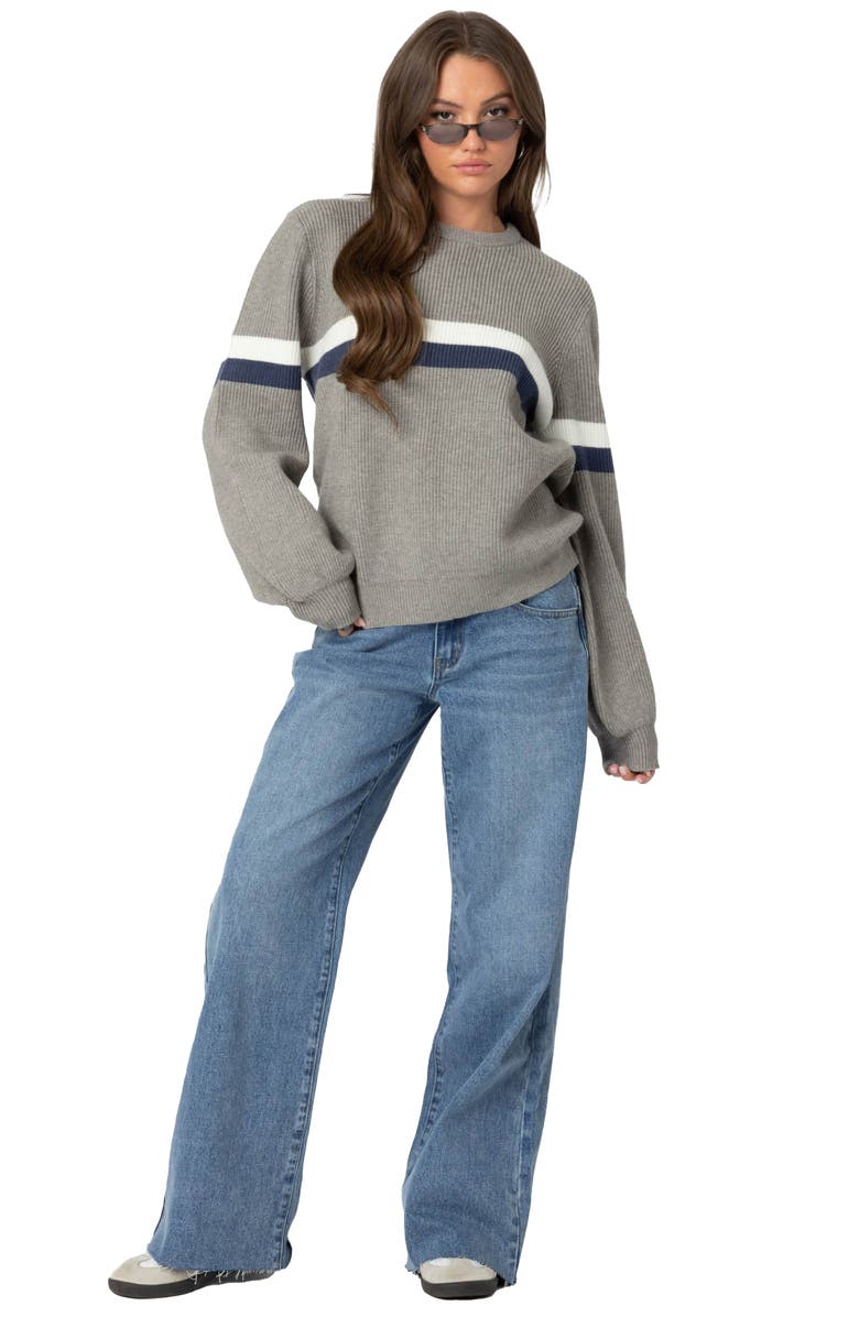 EDIKTED Stripe Oversize Sweater, Alternate, color, Gray-Melange