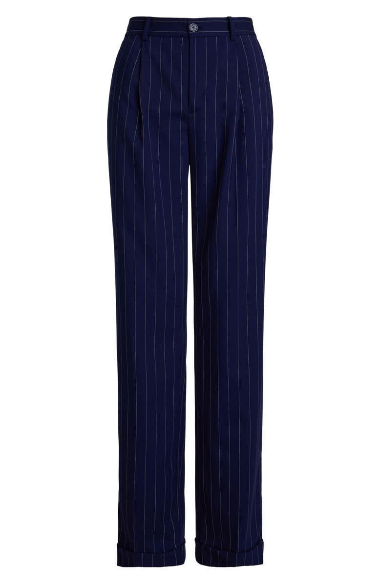 Lauren Ralph Lauren Pinstripe Wool Blend Straight Leg Pants, Alternate, color, Navy/ White