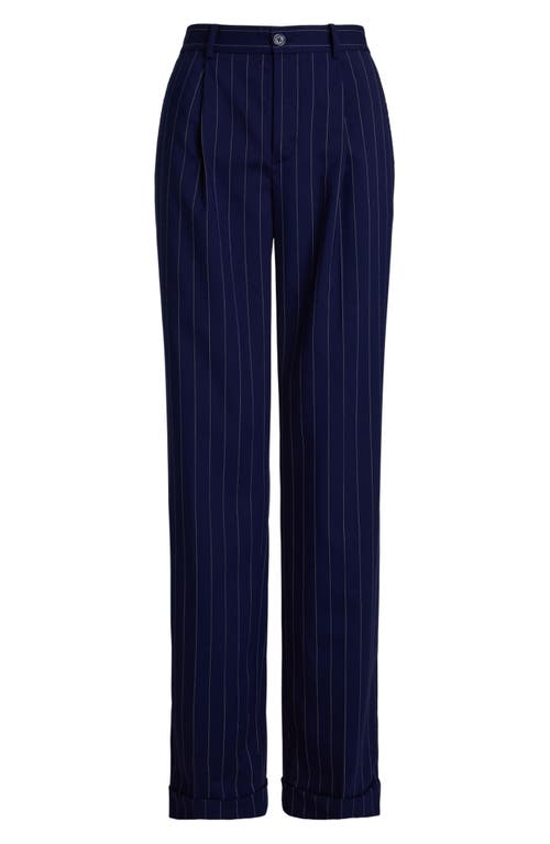 Ralph Lauren Lauren  Pinstripe Wool Blend Straight Leg Pants