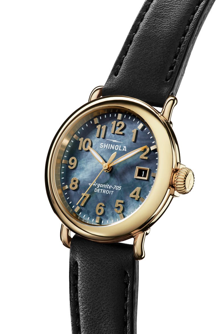 Runwell Leather Strap Watch, 36mm, Alternate, color, BLACK MOTHER OF PEARL