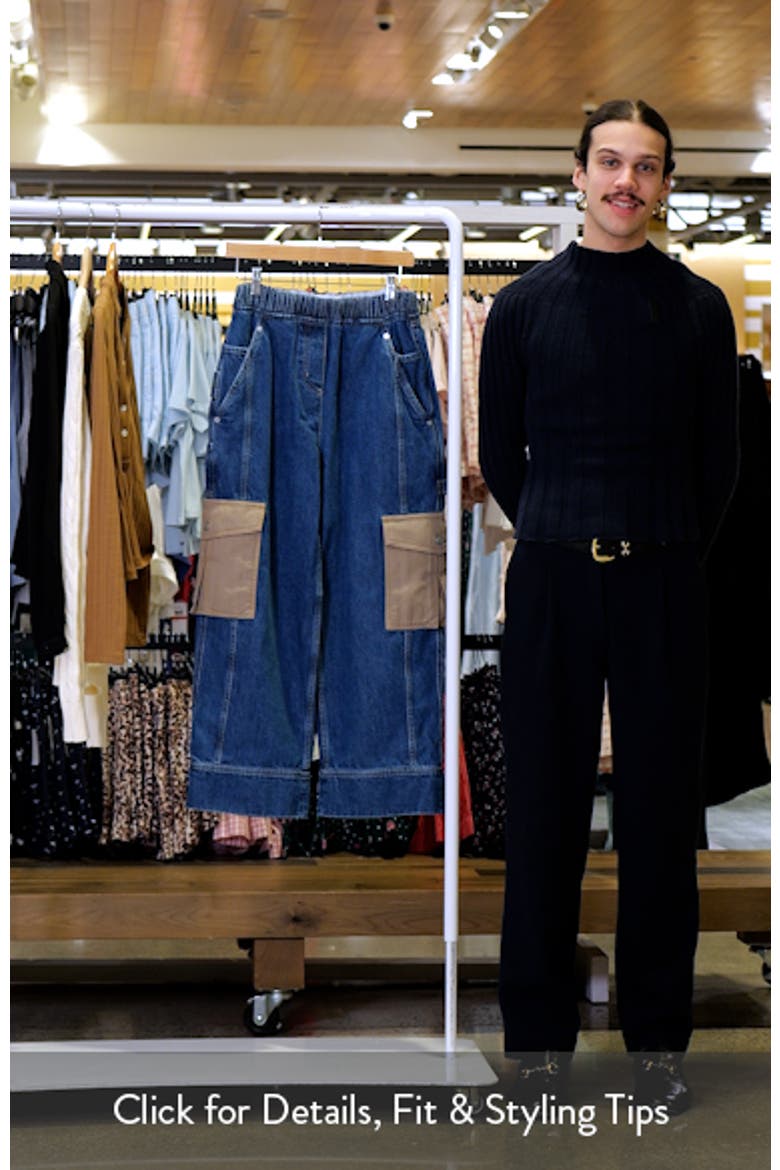 Patchwork Wide Leg Elastic Waist Cargo Jeans video