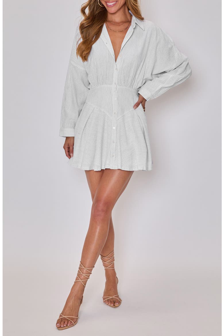 Taylor Stripe Long Sleeve Cotton & Linen Mini Shirtdress, Alternate, color, CREAM/ BLACK