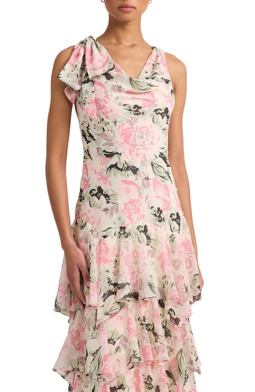 Ralph Lauren Floral Tiered Gown In Cream/pink/multi