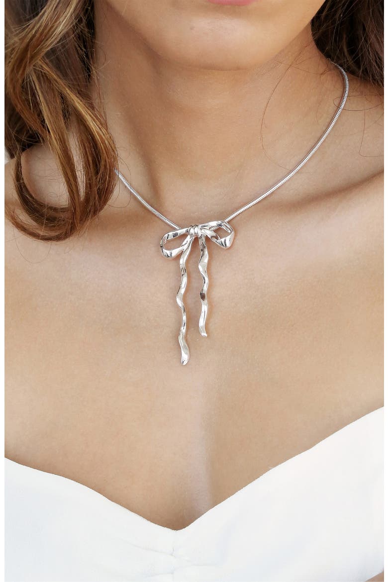 Bow Organica Pendant Necklace, Alternate, color, SILVER