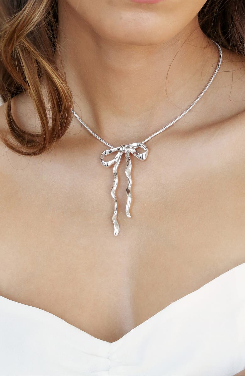 Ettika Bow Organica Pendant Necklace, Alternate, color, Silver