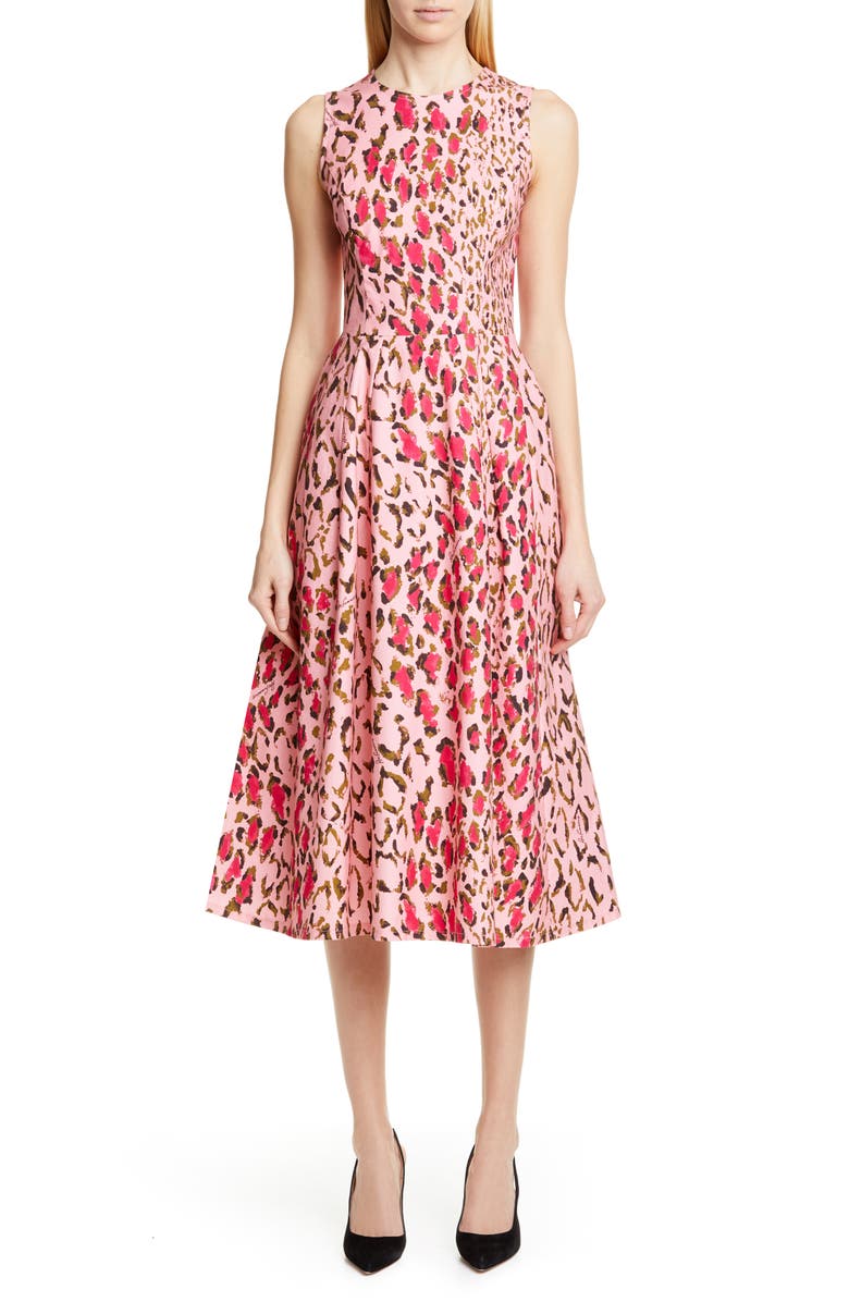 Carolina Herrera Leopard A-Line Midi Dress, Main, color, 