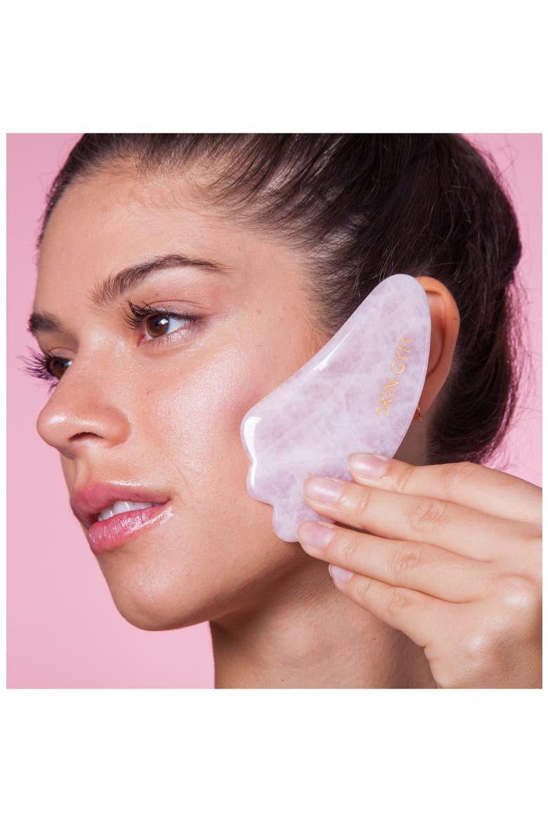 Rose Quartz Crystal Gua Sha Sculpty Facial Tool, Alternate, color, PINK