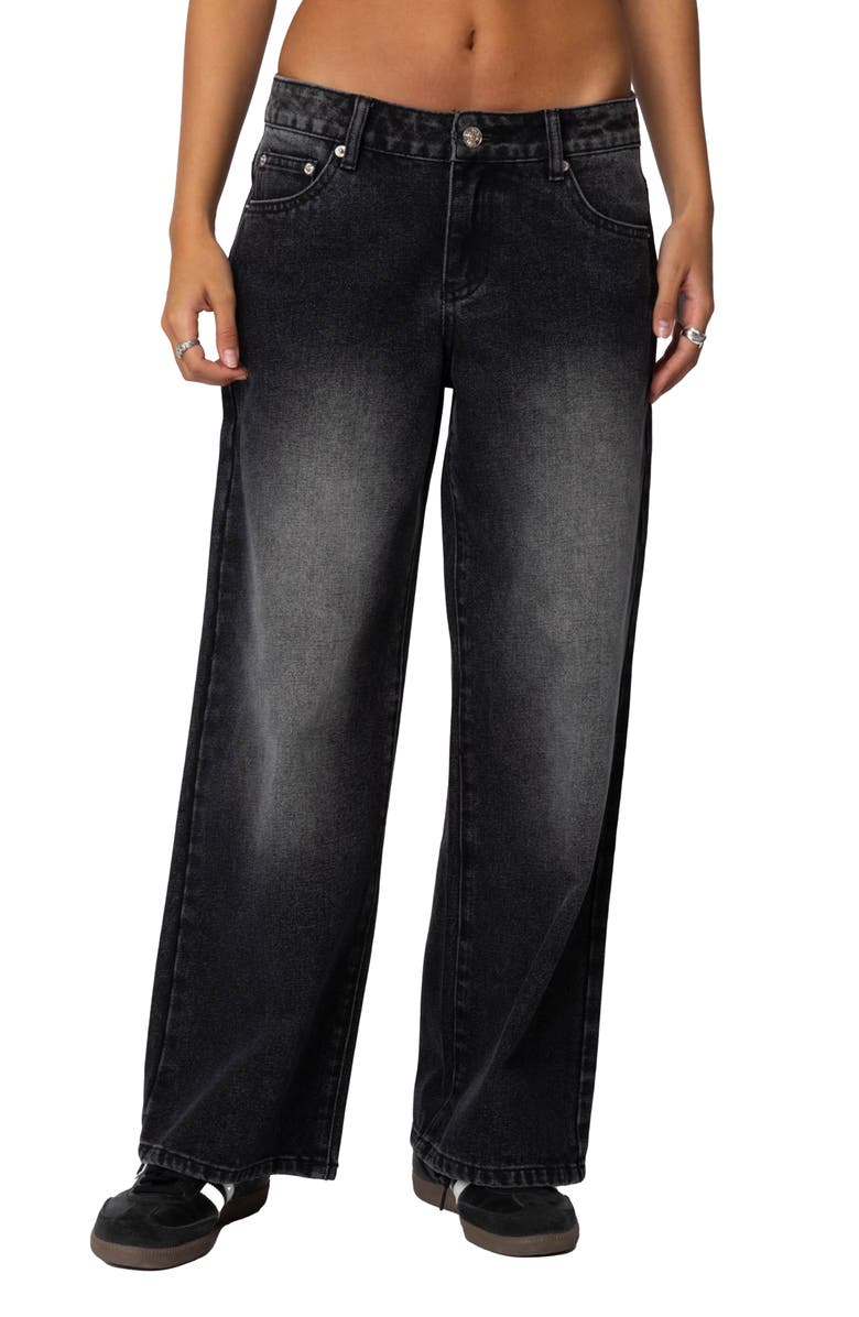 EDIKTED Magda Low Rise Wide Jeans, Main, color, Black-Washed