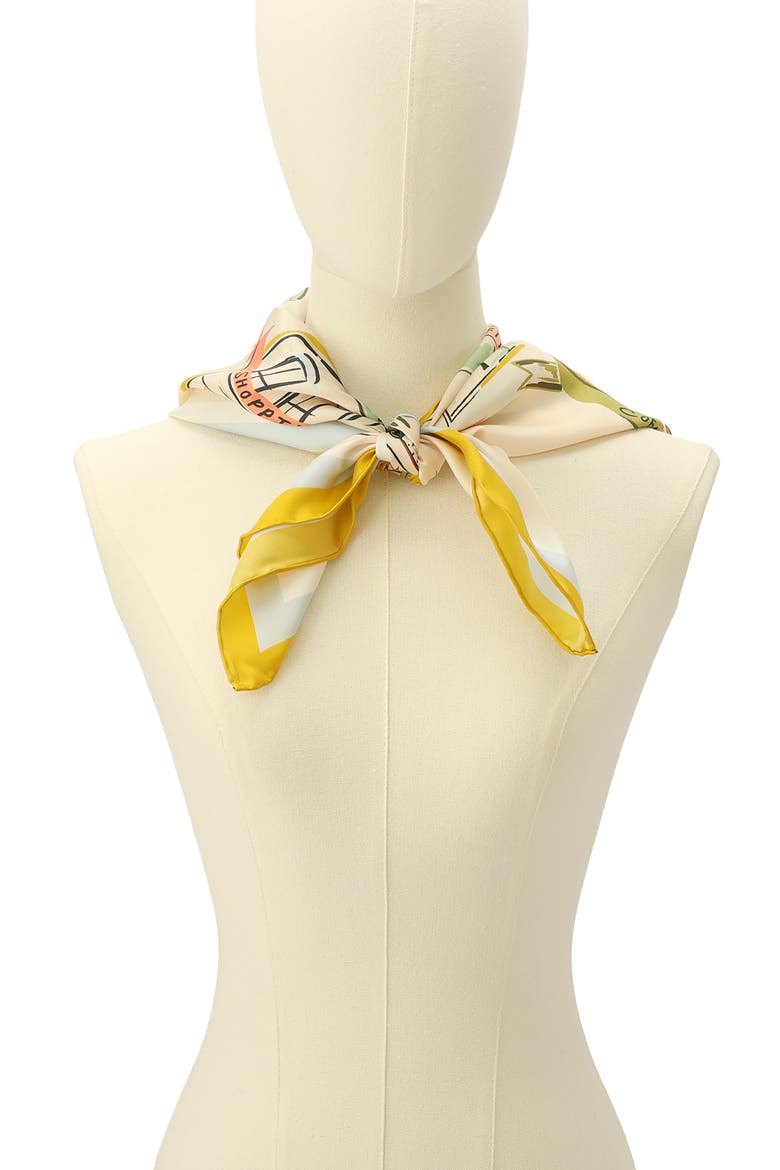 downtown day trip square silk scarf, Alternate, color, IVORY MULTI