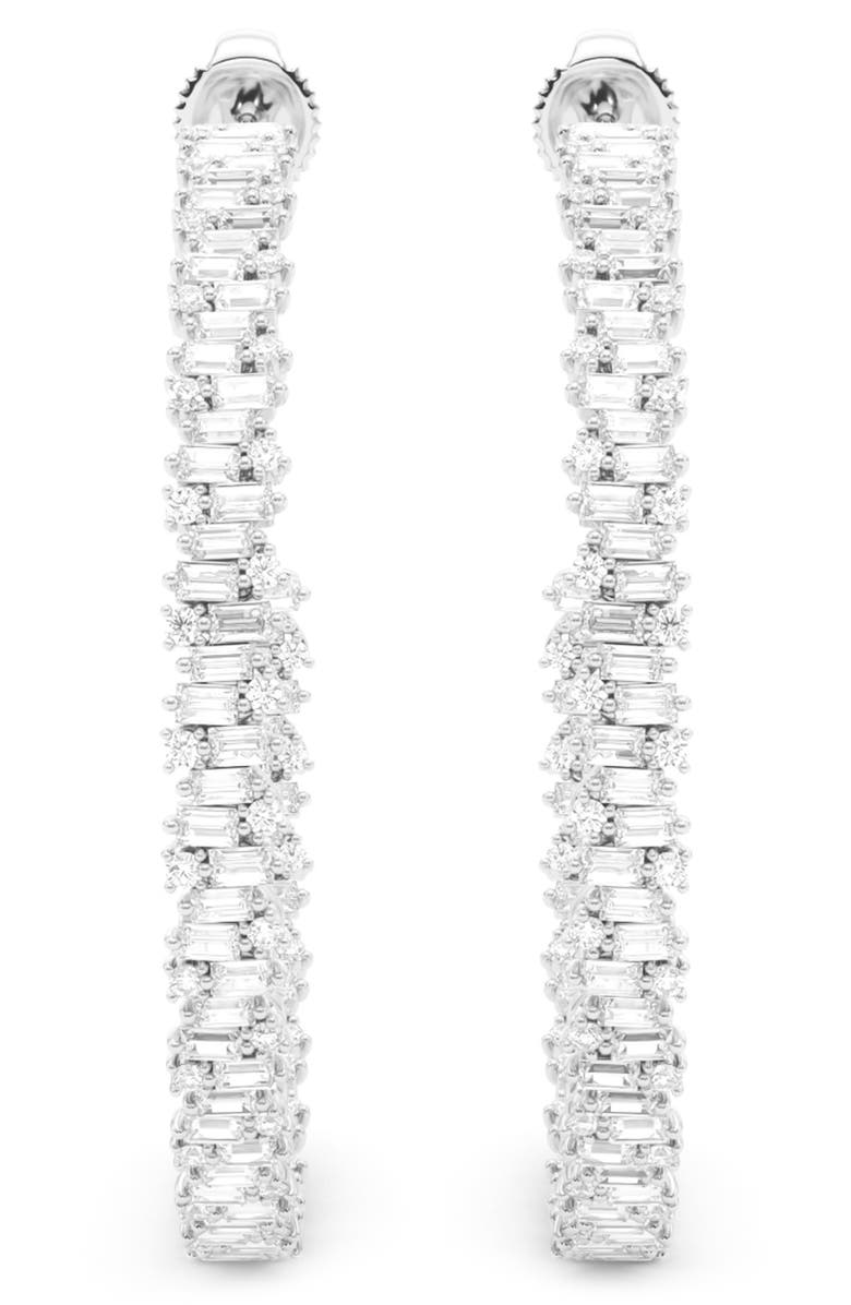HauteCarat Baguette & Round Brilliant Lab Created Diamond Hoop Earrings, Alternate, color, 18K White Gold