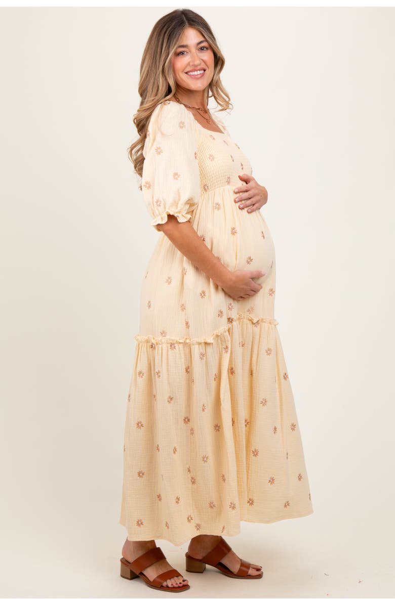 PinkBlush Floral Smocked Puff Sleeve Maxi Dress, Alternate, color, Cream