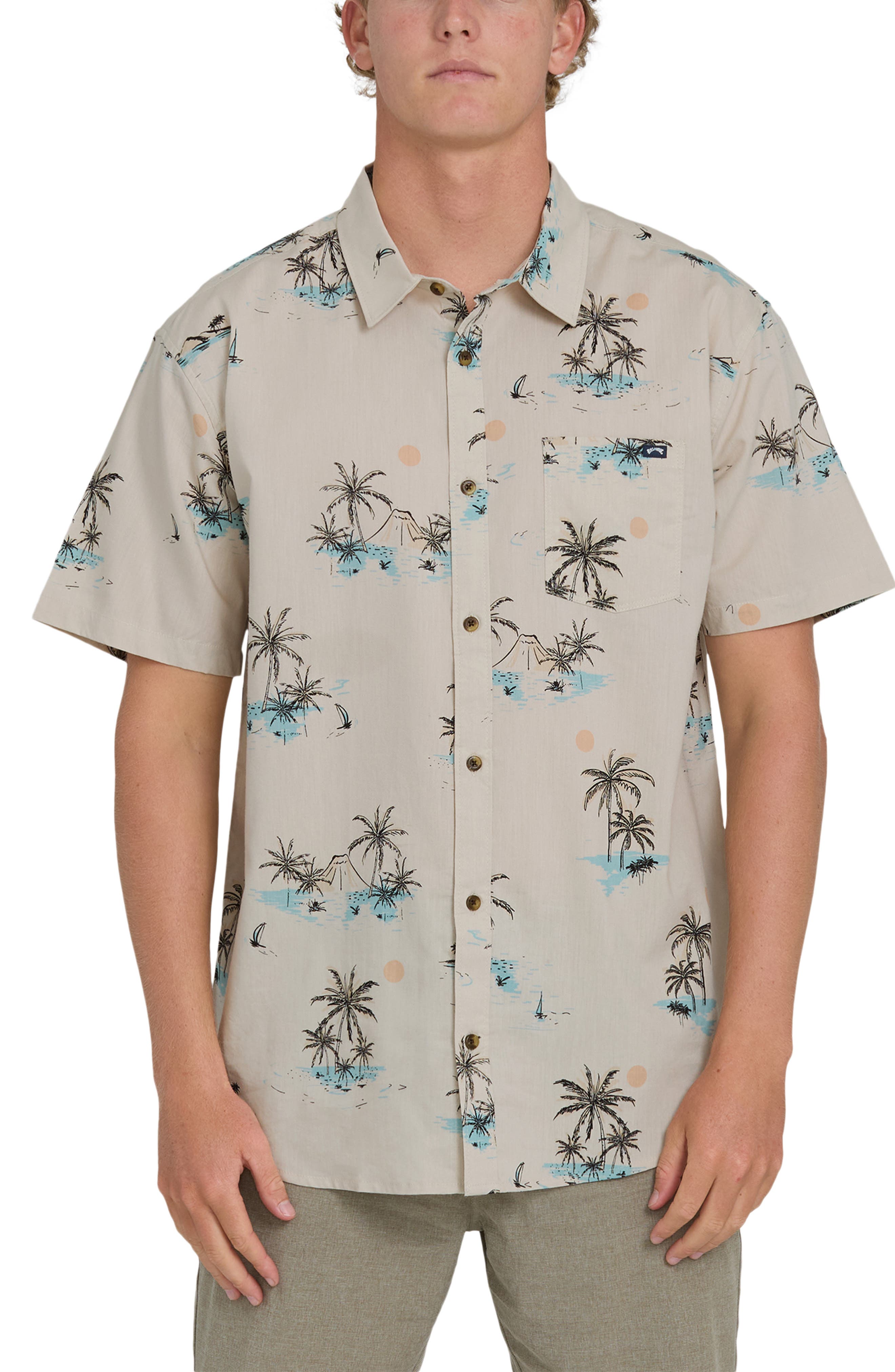 Sundays Short Sleeve Cotton Blend Button-Up Shirt