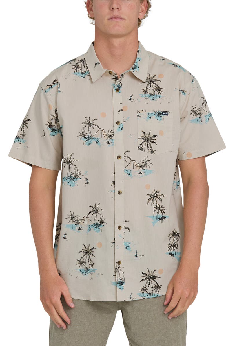 Billabong Sundays Short Sleeve Cotton Blend Button-Up Shirt, Main, color, Fog