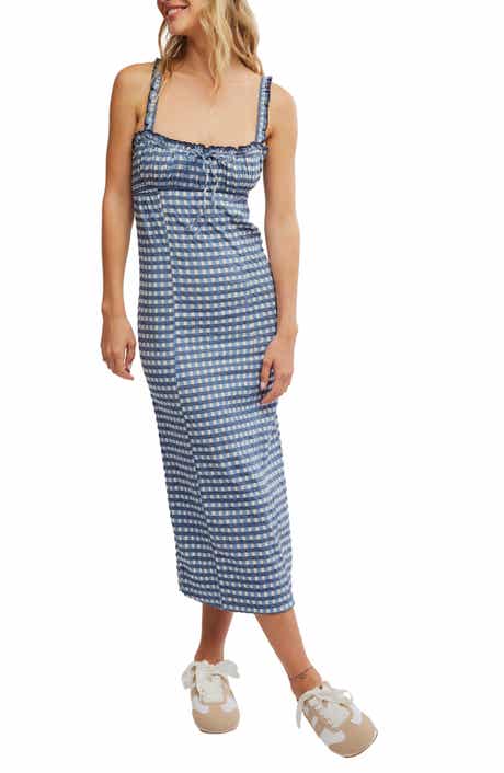 Free People Lucinda Gingham Check Stretch Cotton Dress