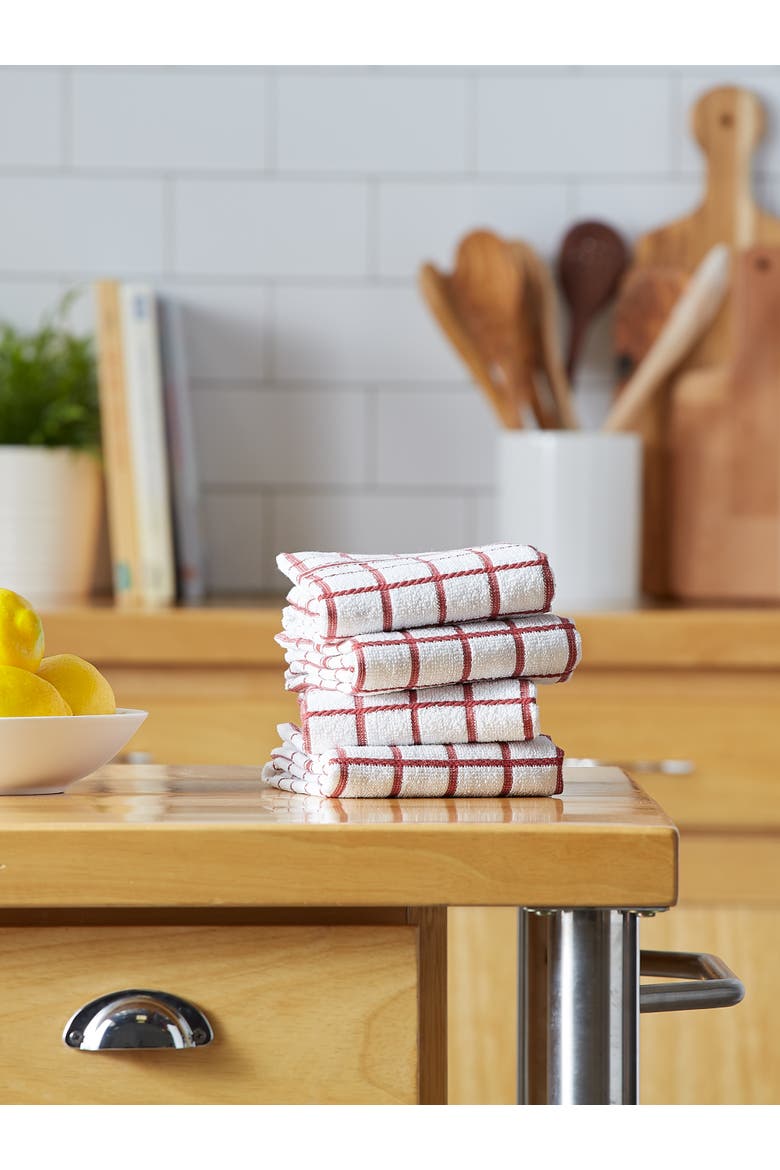 Windowpane Terry Dishtowel Set/4, Alternate, color, White/Barn Red