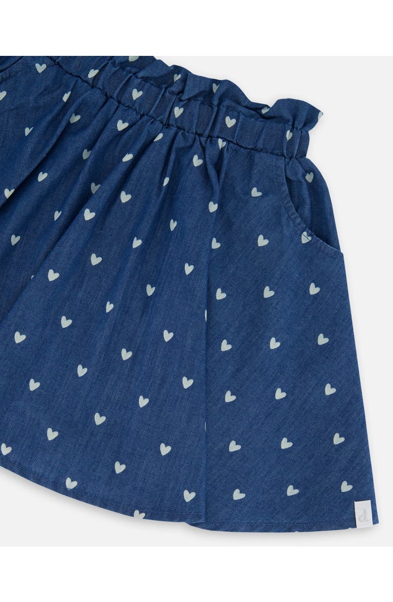 Deux par Deux Little Girl's Printed Chambray Skort Navy Blue And White Hearts, Alternate, color, Navy Blue And White Hearts